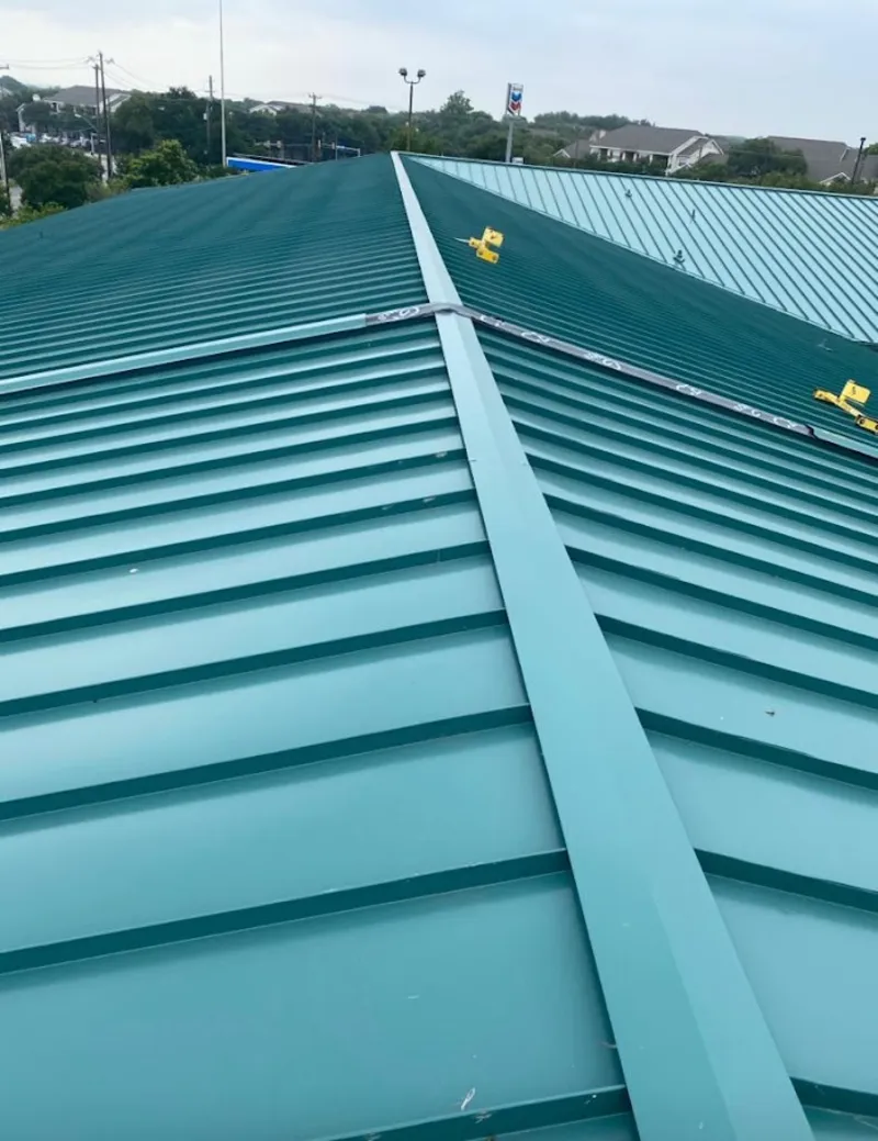 Green commercial metal roof ridge and valley for Metal Roof Repair in Downers Grove